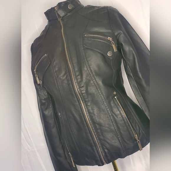 Jou Jou Jackets & Blazers - 𝅺Jou Jou Vegan Leather Black Moto Jacket size small